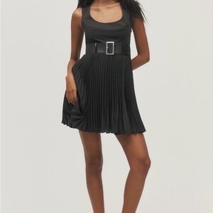NWT MAEVE BRAND Elegant Black Pleated Dress w/ belted waist Size M
